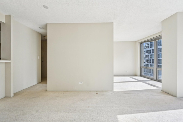 empty room with carpet floors and a textured ceiling