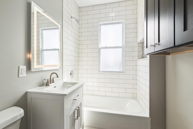 14835 Kildare Ave, Midlothian, IL 60445 - bathroom featuring vanity, a wealth of natural light, toilet, and shower / washtub combination