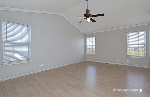 13464 W Hidden Springs Trl, Wadsworth, IL 60083 - unfurnished room featuring light wood finished floors, crown molding, a wealth of natural light, and vaulted ceiling