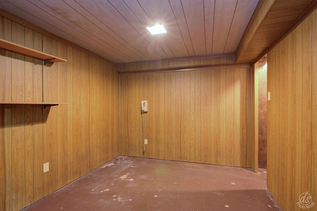 interior space featuring wood walls