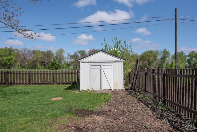 view of shed featuring a fenced backyard