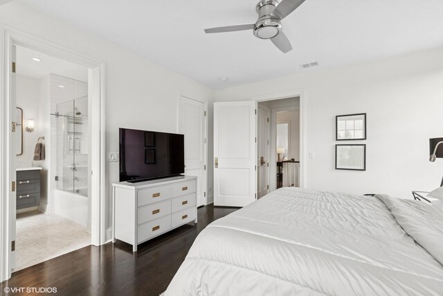 847 N Mckinley Rd, Lake Forest, IL 60045 - bedroom with dark wood-style flooring, ensuite bathroom, and ceiling fan