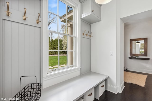 847 N Mckinley Rd, Lake Forest, IL 60045 - mudroom with plenty of natural light, dark wood-type flooring, baseboards, and crown molding
