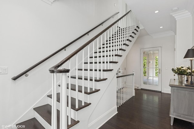 847 N Mckinley Rd, Lake Forest, IL 60045 - stairs featuring wood finished floors, baseboards, ornamental molding, and recessed lighting