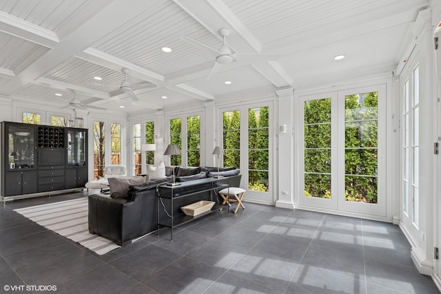 847 N Mckinley Rd, Lake Forest, IL 60045 - sunroom featuring french doors, beam ceiling, and coffered ceiling