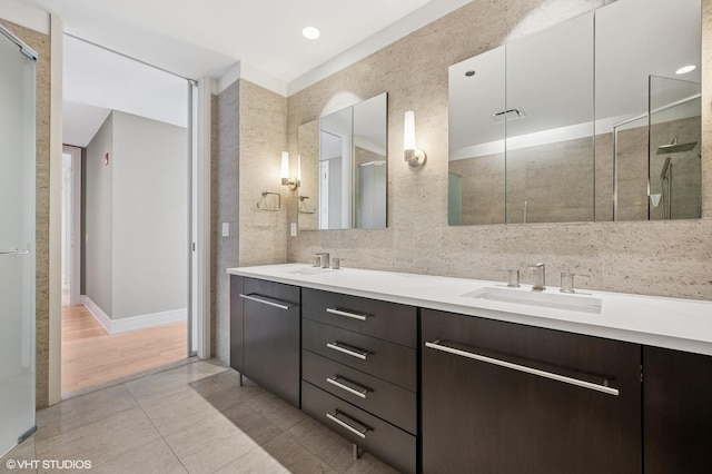 401 N Wabash Ave Unit 57F, Chicago, IL 60611 - full bathroom with double vanity, a sink, tile patterned flooring, and a shower