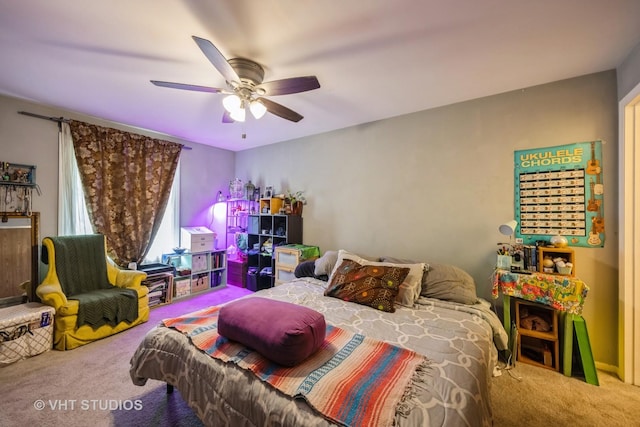 carpeted bedroom with a ceiling fan