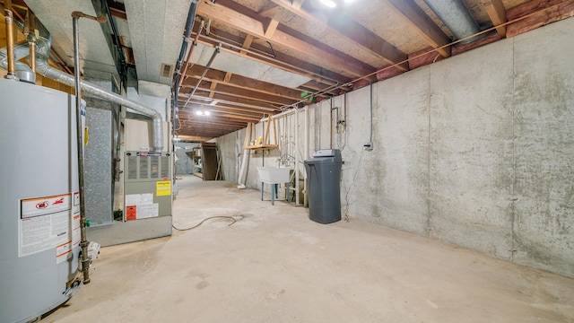 4401 Windsor Ct, Loves Park, IL 61111 - unfinished basement featuring water heater, heating unit, and a sink