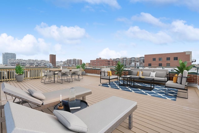1111 W Madison St Unit 5B, Chicago, IL 60607 - deck with an outdoor living space, a view of city, and outdoor dining area