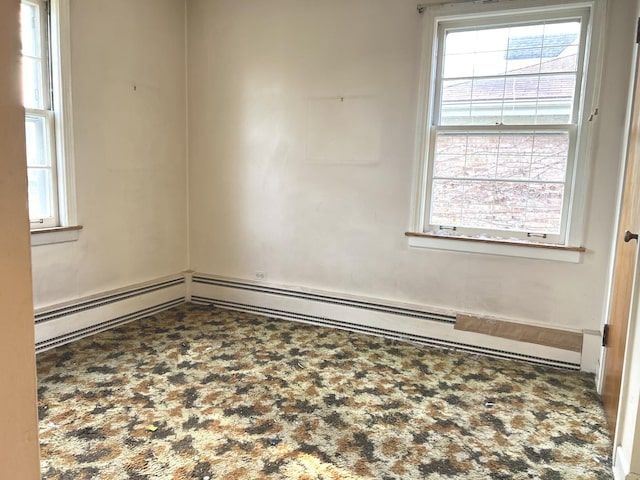 spare room featuring plenty of natural light and baseboard heating