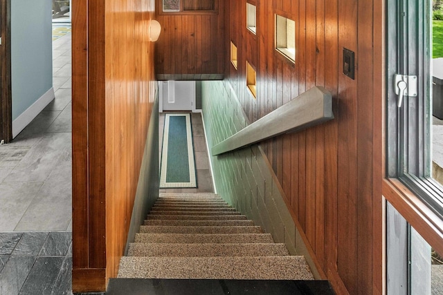 221 Parkview Dr, Bloomington, IL 61701 - stairway featuring wooden walls