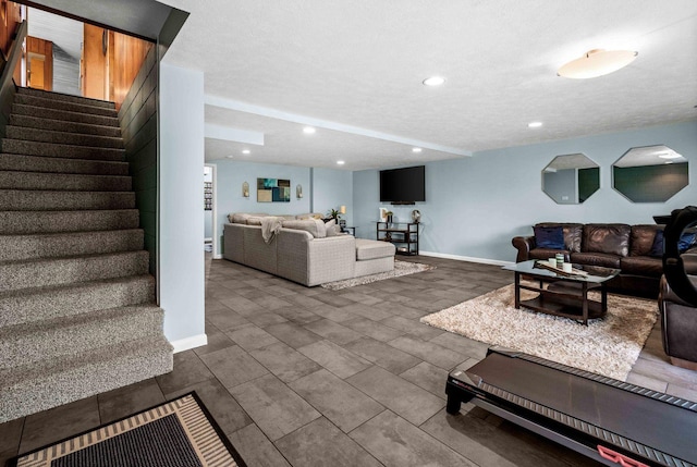 221 Parkview Dr, Bloomington, IL 61701 - living area with baseboards, stairs, and recessed lighting
