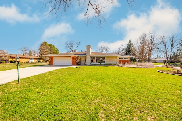 3012 38th St, Oak Brook, IL 60523 - view of front of home featuring an attached garage, driveway, a chimney, and a front lawn