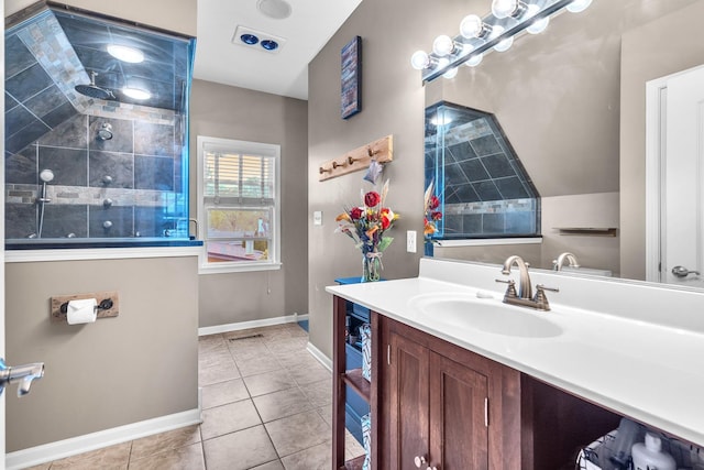 3010 Mary Ln, Mchenry, IL 60051 - full bath with baseboards, vanity, tile patterned floors, and tiled shower
