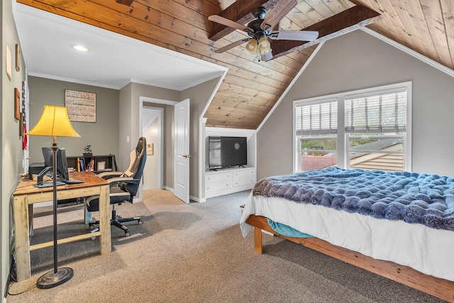 3010 Mary Ln, Mchenry, IL 60051 - bedroom featuring carpet floors, wood ceiling, baseboards, and vaulted ceiling