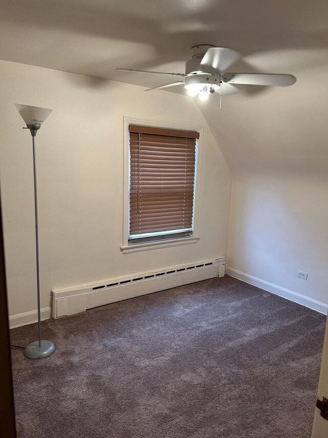 7172 W Armitage Ave, Chicago, IL 60707 - additional living space with baseboards, a baseboard radiator, dark colored carpet, and ceiling fan