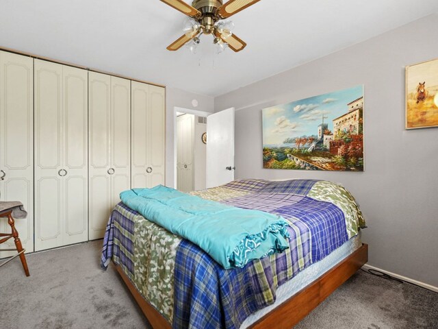 121 Foxhill Ct Unit D, New Lenox, IL 60451 - bedroom with visible vents, a ceiling fan, a closet, and light carpet