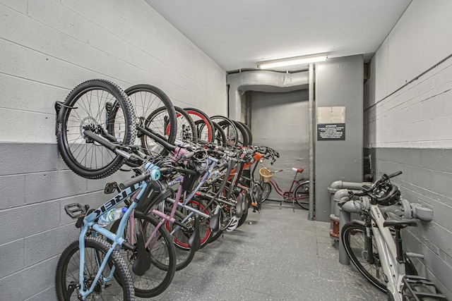 garage featuring concrete block wall