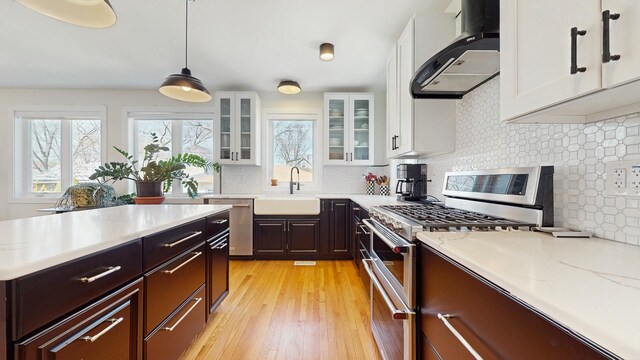 5650 W Grace St, Chicago, IL 60634 - kitchen featuring plenty of natural light, a sink, appliances with stainless steel finishes, and wall chimney range hood