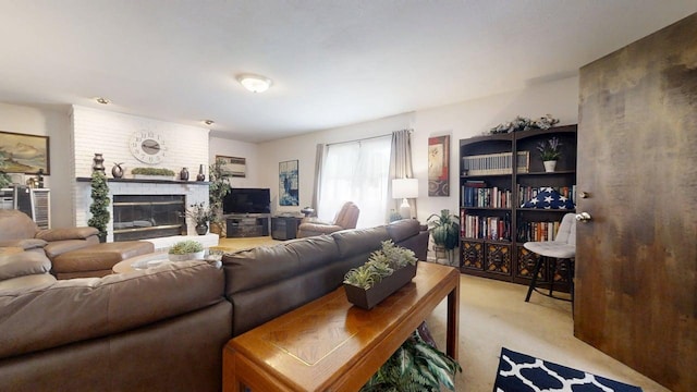 1309 Eureka St, Urbana, IL 61801 - living room featuring light carpet and a fireplace