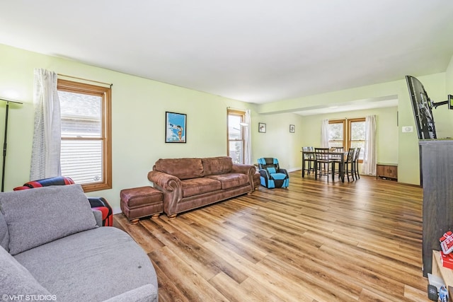 living room featuring light wood-style floors and plenty of natural light