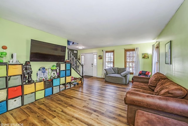 1203 Saddle Ridge Trl, Cary, IL 60013 - living room with wood finished floors and stairs