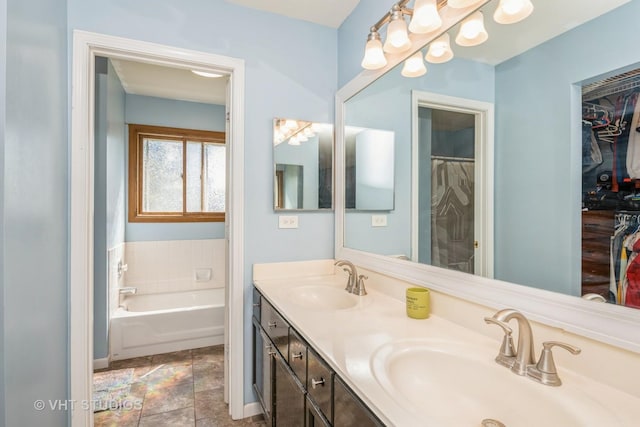 1203 Saddle Ridge Trl, Cary, IL 60013 - full bath with double vanity, a tub, a walk in closet, and a shower with curtain