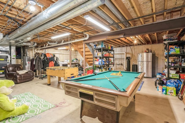 1203 Saddle Ridge Trl, Cary, IL 60013 - playroom featuring water heater, concrete flooring, and billiards table