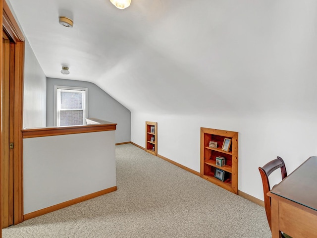 11321 S Drake Ave, Chicago, IL 60655 - home office featuring baseboards, lofted ceiling, built in features, and carpet