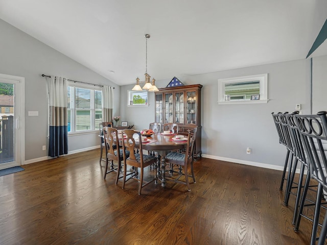 11321 S Drake Ave, Chicago, IL 60655 - dining space with baseboards, lofted ceiling, a chandelier, and wood finished floors
