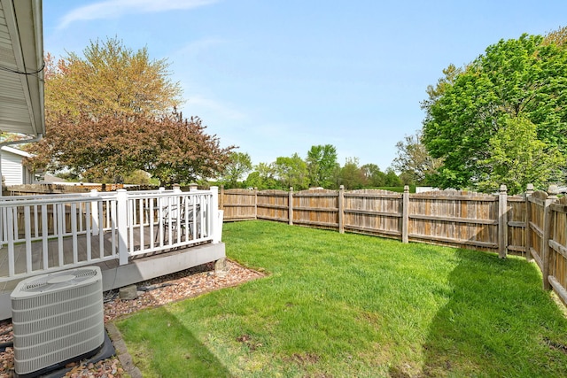 view of yard featuring a fenced backyard and cooling unit