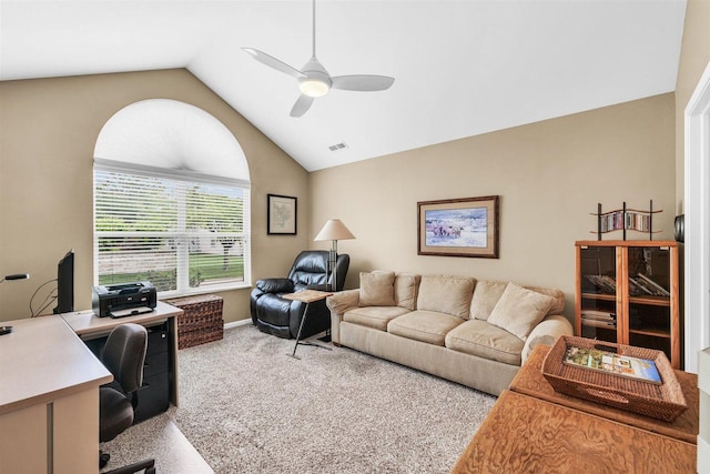 2715 J T Coffman Dr Unit 2715, Champaign, IL 61822 - home office with ceiling fan, carpet flooring, and vaulted ceiling