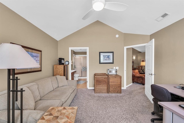 2715 J T Coffman Dr Unit 2715, Champaign, IL 61822 - office area featuring light colored carpet, lofted ceiling, baseboards, and a ceiling fan