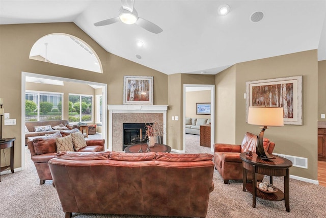 2715 J T Coffman Dr Unit 2715, Champaign, IL 61822 - living area featuring carpet floors, a fireplace, a ceiling fan, baseboards, and recessed lighting