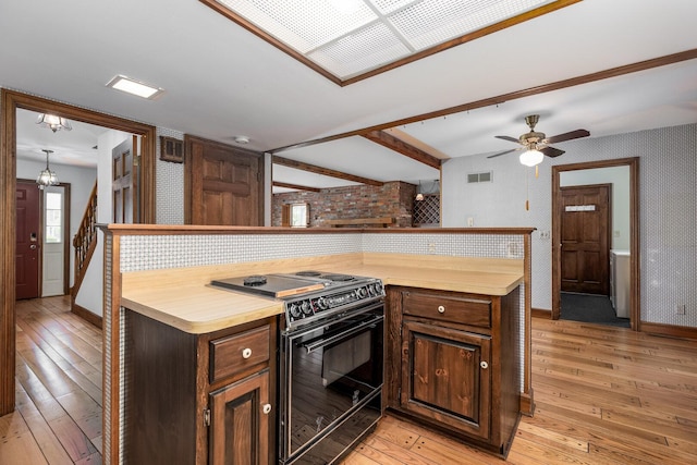 kitchen with baseboards, light wood-style floors, and black / electric stove