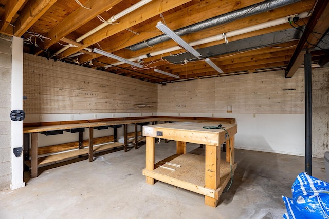 unfinished below grade area with a workshop area