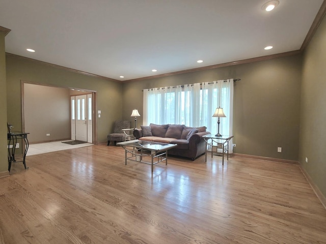 10160 Lancaster Dr, Mokena, IL 60448 - living room featuring light wood finished floors, crown molding, baseboards, and recessed lighting
