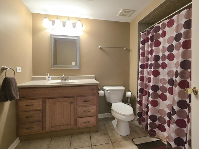 10160 Lancaster Dr, Mokena, IL 60448 - full bath featuring a shower with curtain, toilet, visible vents, tile patterned flooring, and vanity