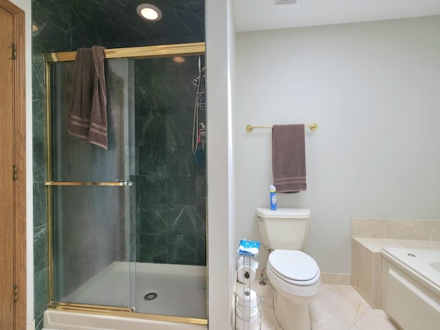 10160 Lancaster Dr, Mokena, IL 60448 - bathroom with a shower stall, tile patterned floors, a garden tub, and toilet