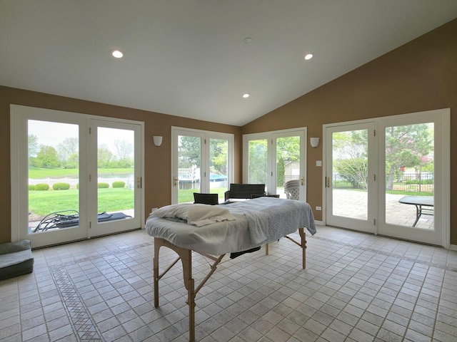 10160 Lancaster Dr, Mokena, IL 60448 - interior space featuring lofted ceiling, recessed lighting, and access to exterior