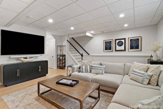 623 Broadway St, Libertyville, IL 60048 - living room with light wood-style floors, recessed lighting, a drop ceiling, and stairway