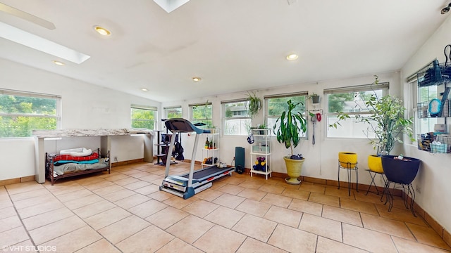 1288 N Ashland Ave, Palatine, IL 60074 - workout area featuring healthy amount of natural light, a skylight, lofted ceiling, light tile patterned flooring, and recessed lighting