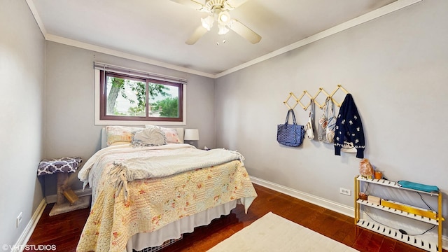 1288 N Ashland Ave, Palatine, IL 60074 - bedroom featuring ornamental molding, wood finished floors, and ceiling fan
