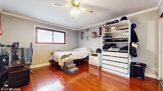 1288 N Ashland Ave, Palatine, IL 60074 - bedroom with wood-type flooring, ornamental molding, and ceiling fan