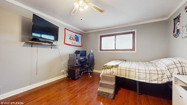 1288 N Ashland Ave, Palatine, IL 60074 - bedroom featuring hardwood / wood-style floors, crown molding, an office area, and ceiling fan