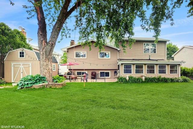 1288 N Ashland Ave, Palatine, IL 60074 - rear view of property featuring a storage unit, a lawn, and a chimney