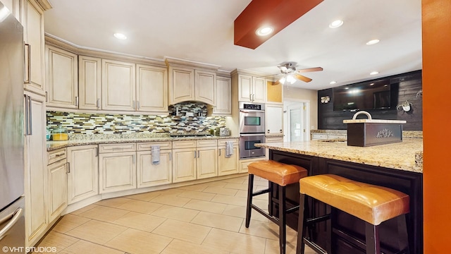 1288 N Ashland Ave, Palatine, IL 60074 - kitchen featuring stainless steel appliances, decorative backsplash, a ceiling fan, and recessed lighting