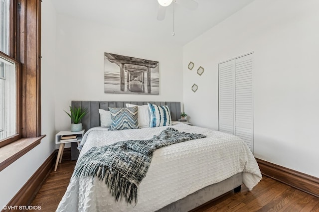 2137 W Cortez St Unit 2, Chicago, IL 60622 - bedroom featuring baseboards, wood finished floors, a closet, and ceiling fan