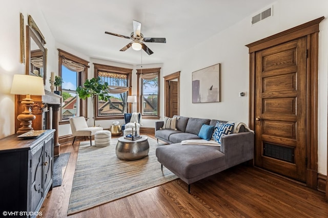 2137 W Cortez St Unit 2, Chicago, IL 60622 - living area featuring wood finished floors, ceiling fan, healthy amount of natural light, and a fireplace