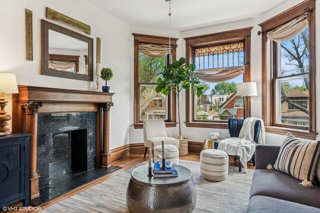 2137 W Cortez St Unit 2, Chicago, IL 60622 - living area featuring wood finished floors, a premium fireplace, and baseboards